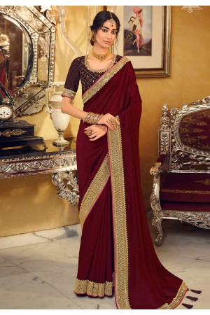 Maroon silk festival wear saree 3401