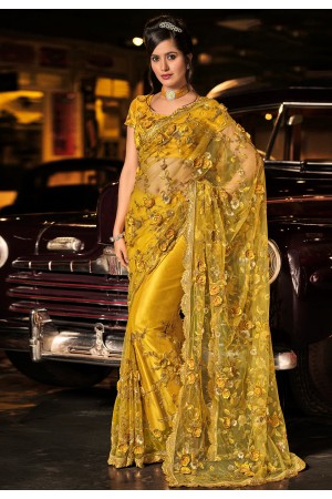 Mustard silk festival wear saree 6010