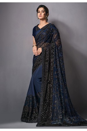 Navy blue lycra festival wear saree 41807