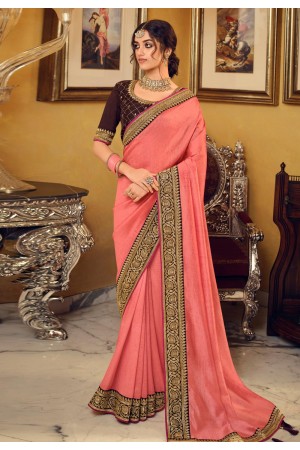 Peach silk festival wear saree 3411