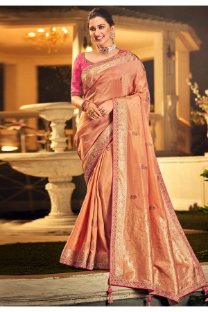 Peach silk saree with blouse 1505