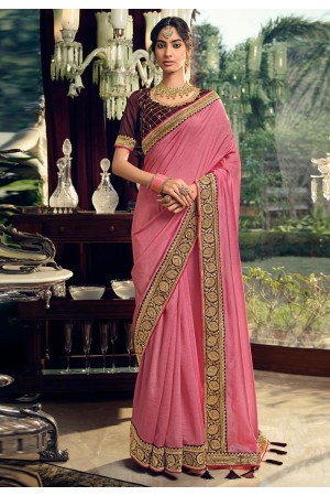 Pink silk festival wear saree 3403