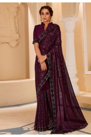 Purple georgette festival wear saree 381G