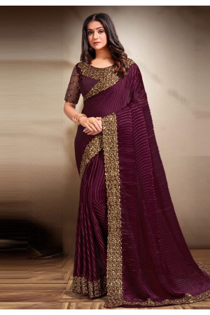 Purple satin silk festival wear saree 354A