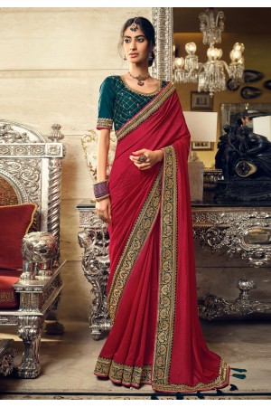 Red silk saree with blouse 3408