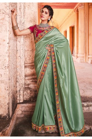 Sea green organza saree with blouse 21005