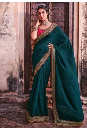 Teal organza festival wear saree 21004