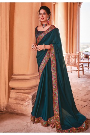 Teal organza festival wear saree 21010