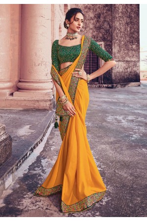 Yellow organza saree with blouse 21001