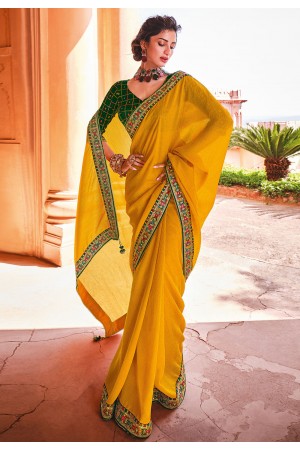 Yellow organza saree with blouse 21009