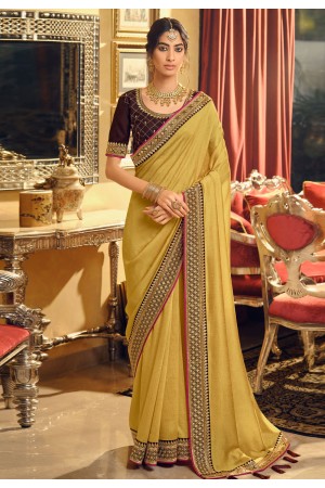 Yellow silk festival wear saree 3407