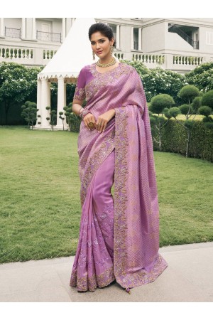 Purple Pure tissue silk wedding saree with blouse 4001