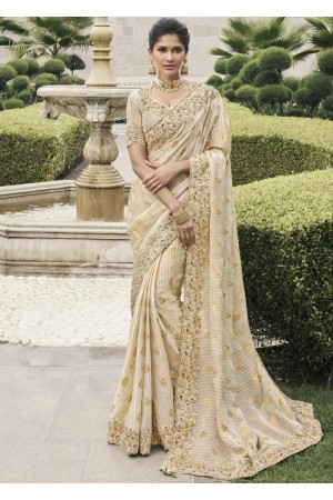 Ivory Pure tissue silk wedding saree with blouse 4003