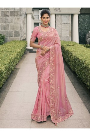 Light pink Pure tissue silk wedding saree with blouse 4008