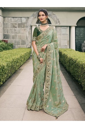 Mint green Pure tissue silk wedding saree with blouse 4005
