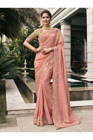 Peach tissue silk wedding saree with blouse 4012