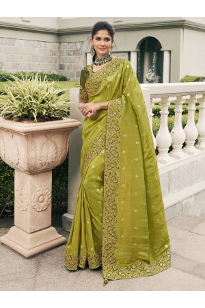 Apple green tissue silk wedding saree with blouse 4011