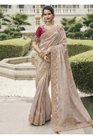Beige Pure tissue silk wedding saree with blouse 4006