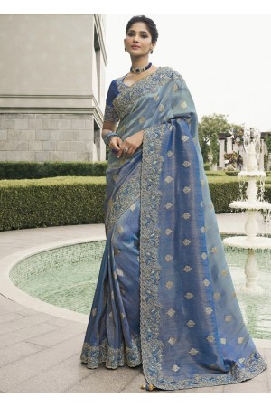 Blue Pure tissue silk wedding saree with blouse 4007
