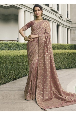 Brown Pure tissue silk wedding saree with blouse 4010