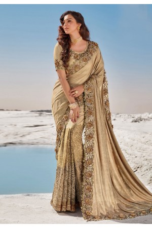 Beige net saree with blouse 5702