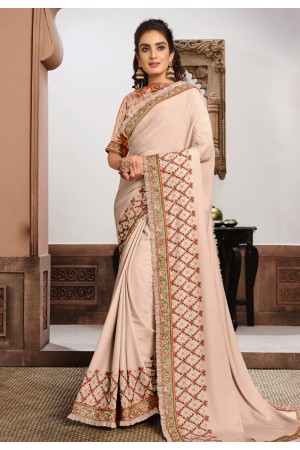 Beige silk georgette festival wear saree 21409