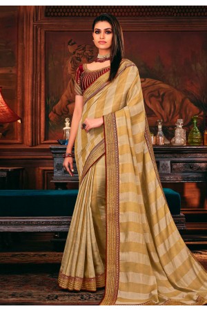 Beige silk party wear saree 114355