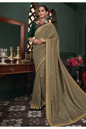 Beige silk party wear saree 117934