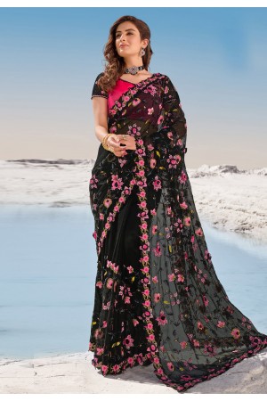 Black net festival wear saree 5710