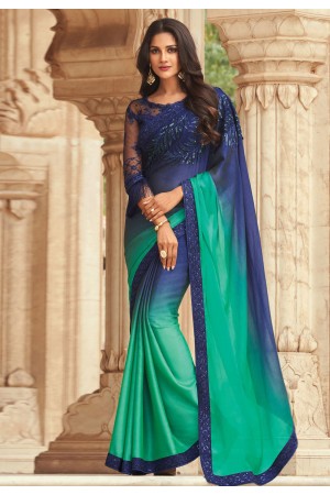 Blue chiffon festival wear saree 806