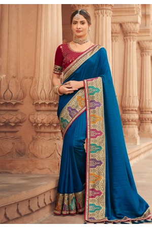 Blue silk festival wear saree 1904