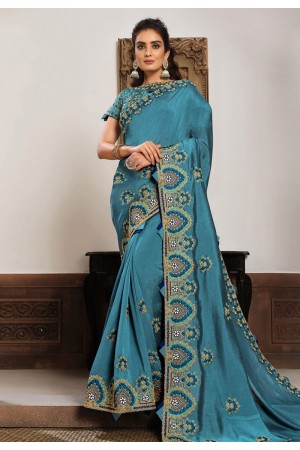 Blue silk georgette saree with blouse 21406