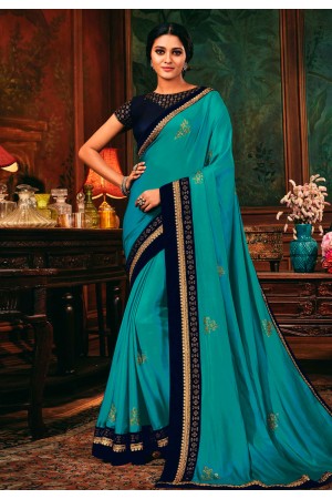 Blue silk saree with blouse 114361