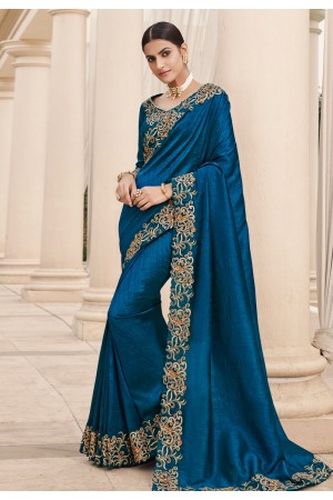 Blue silk saree with blouse 6611