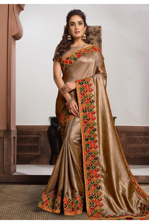 Brown satin silk saree with blouse 21402