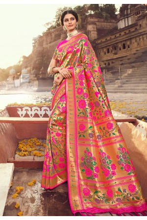 Golden banarasi silk festival wear saree 3011B