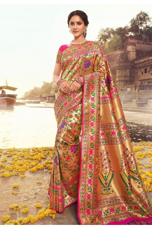 Golden banarasi silk saree 3012B