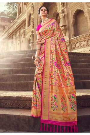 Golden banarasi silk saree 3013B