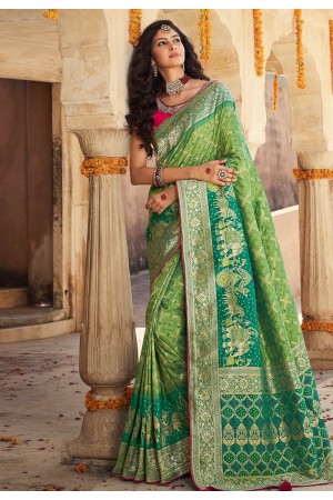 Green banarasi silk festival wear saree 10104