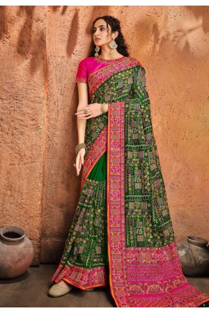 Green banarasi silk saree with blouse 5609