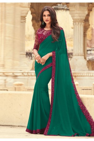 Green georgette saree with blouse 807