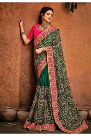 Green satin saree with blouse 5603