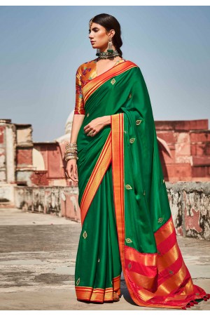 Green silk saree with blouse 1372