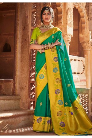 Green silk saree with blouse 1376