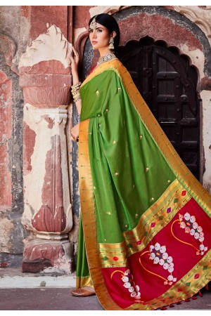 Green silk saree with blouse 1380