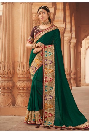 Green silk saree with blouse 1901