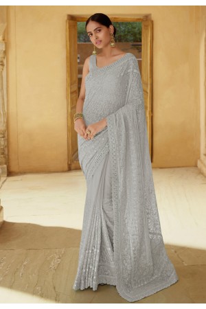 Grey georgette saree with blouse 6205