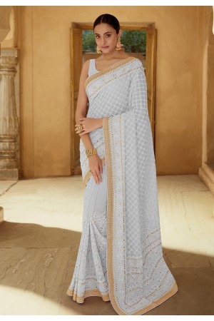 Grey georgette saree with blouse 6215