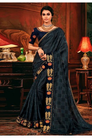 Grey silk saree with blouse 114363