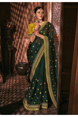 Kajal aggarwal dark green silk bollywood saree 5178